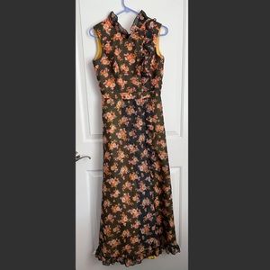 German Vintage Floral High Neck Maxi Gown